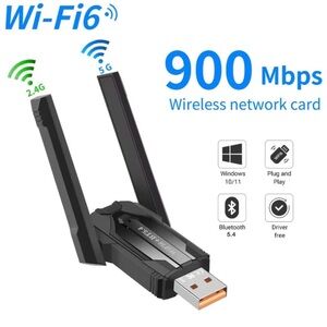 Wi-Fi 6 USB Adapter-Dual Band External Antennas Wireless Network Card Bluetooth